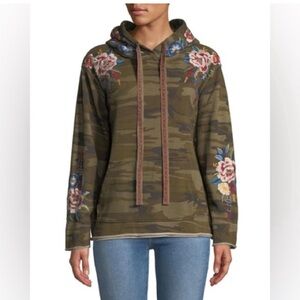 New Johnny Was Darielle Floral Embroidered Camo Hoodie Sweatshirt Sz S